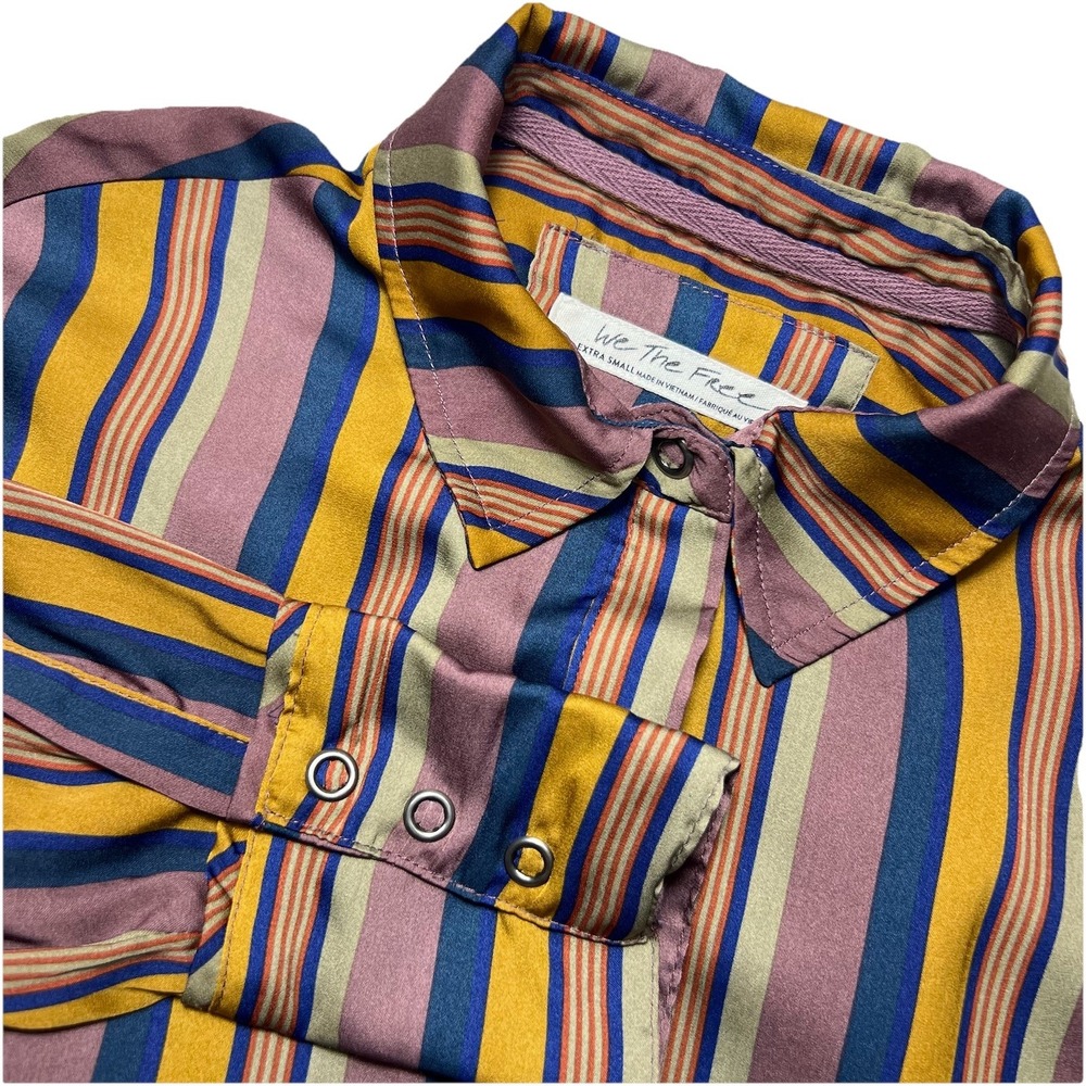 We The Free People All Smiles‎ Blouse Shirt Top Size XS Striped  Snap Front t8